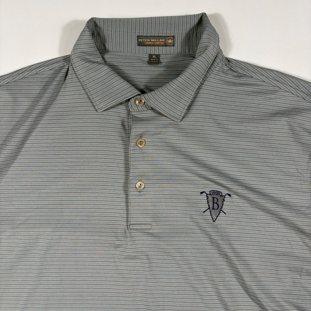 Peter Millar Summer Comfort Polo Shirt Mens XL Striped Gray Butterfield Country